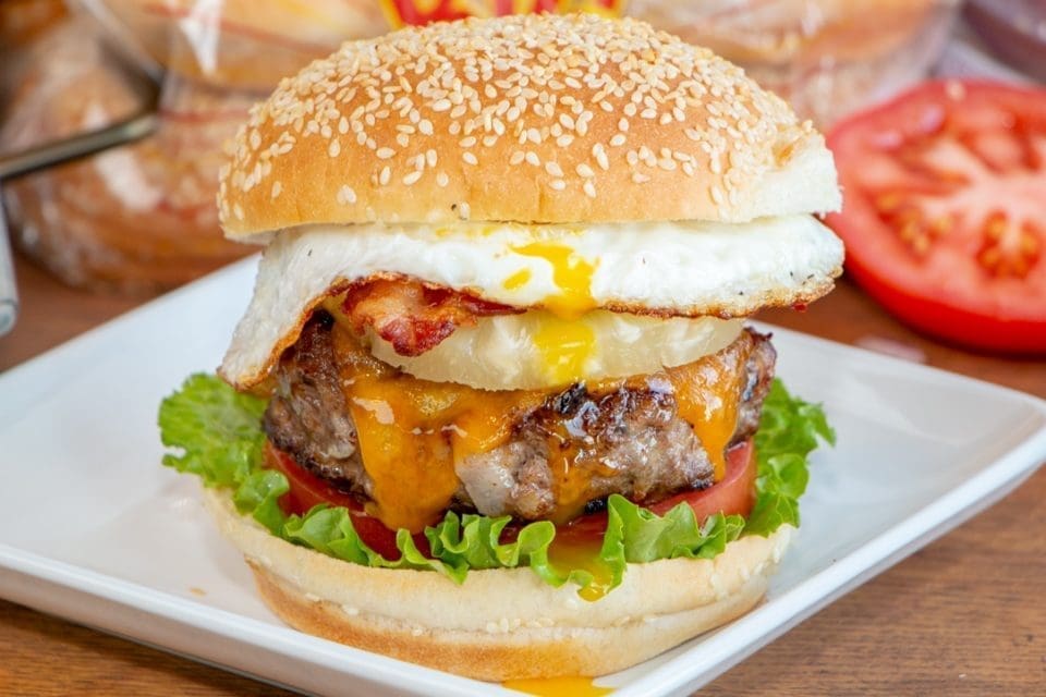 Lamb Burger With Fried Eggs And Slaw