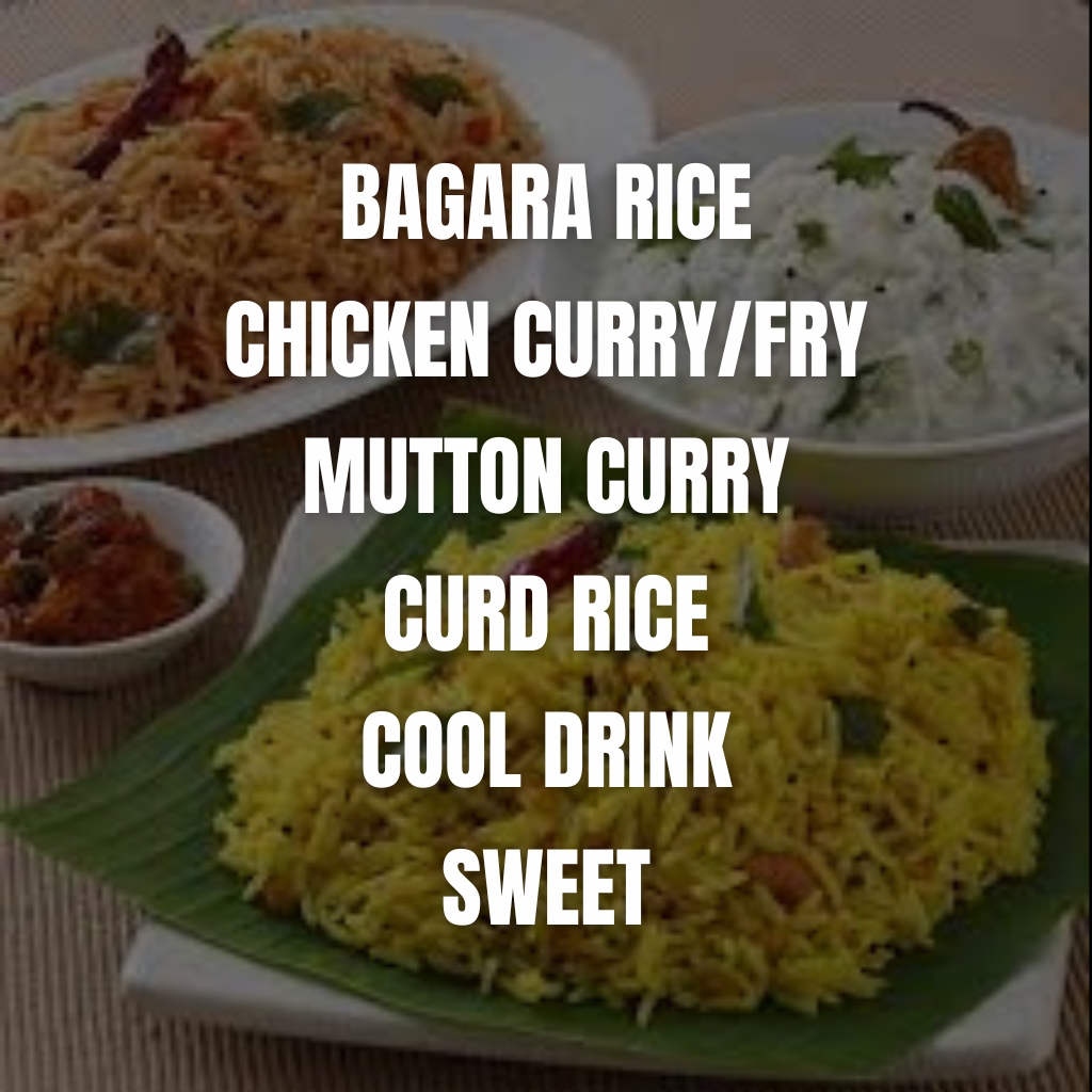 Combo-Bagara rice+ chicken curry/fry + mutton curry + curd rice + cool drink + sweet