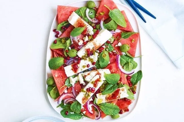 Watermelon And Goat Cheese With Pomegranate Glaze