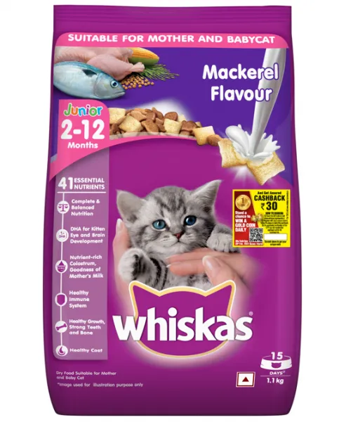 Whiskas Junior Mackerel Flavour Cat Dry Food Cashback Offer Kitten 1.1kg