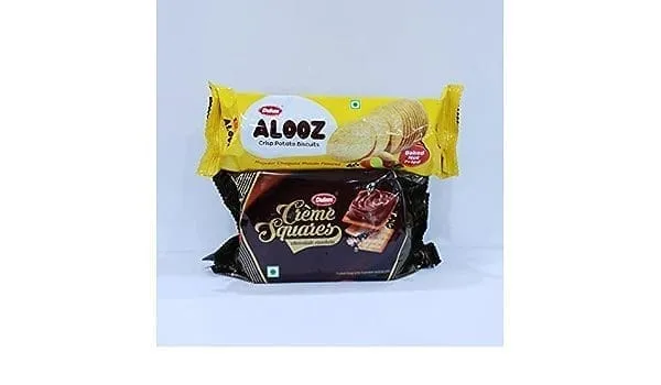Dukes Creme Squares Choclate Crackers Alooz Crisp Potato Biscuit