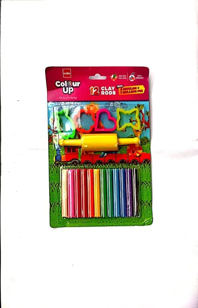 Cello Colour Up Clay Rods With Moulds Rolling Pin