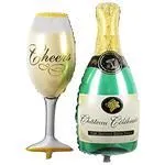 Champagne Theme Glass and Bottle Shape Foil Balloons – For Birthday Decorations Events Parties
