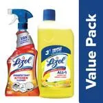 Lizol Disinfectant Floor Cleaner Citrus 975 ml with Kitchen Power Cleaner Liquid Spray 450 ml