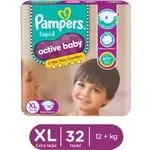 Pampers Active Baby Diapers – Extra Large 12with kg Soft Stretch Waist and Sides Up to 12 Hours Absorption