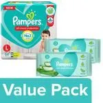 Pampers Large Diaper Pants 64 pcs with Baby Gentle Wet Wipes 72 pcs Pack Of 2