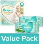 Pampers Premium Care Diaper Pants XL 36 pcs with Baby Gentle Wet Wipes 72 pcs Pack Of 2