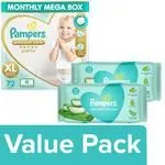 Pampers Premium Care Diaper Pants XL 72 pcs with Baby Gentle Wet Wipes 72 pcs Pack Of 2