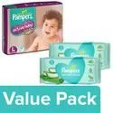 Pampers Active Baby Tape Style Diapers Large 78 pcs with Baby Wet Wipes 72 pcs Pack Of 2