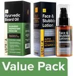Ustraa Ayurvedic Beard Oil 100 ml with Face and Stubble Lotion For Beard Softening 60 ml