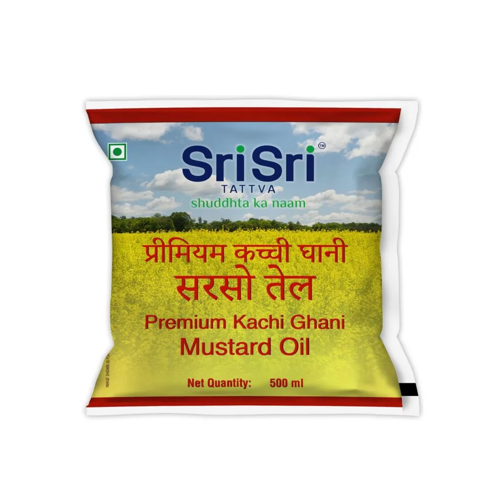 Sri Sri Tattva Premium Kachi Ghani Mustard Oil Pouch, 500ml
