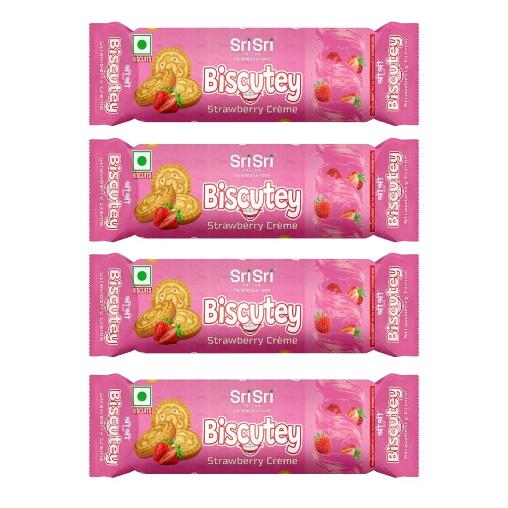 Sri Sri Tattva Biscutey Strawberry Creme, 60g (Pack of 4)