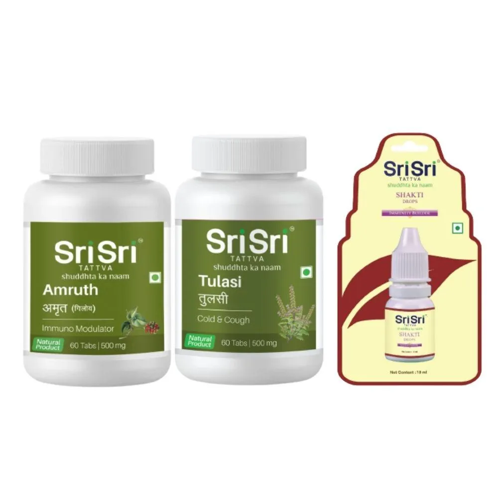 Sri Sri Tattva Dengue Prevention Kit (Amruth Tab + Tulasi Tab + Shakti Drops)