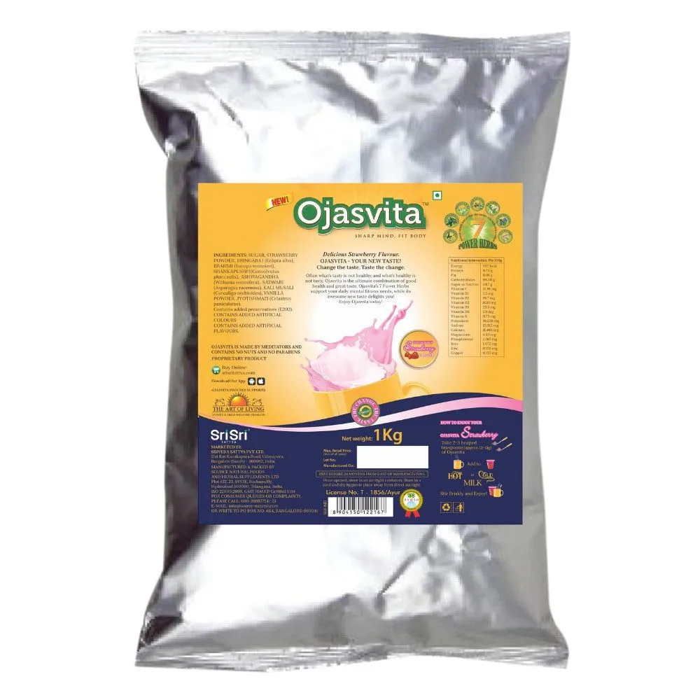 Sri Sri Tattva Strawberry Ojasvita – Sharp Mind and Fit Body, 1kg (Refill Pack)