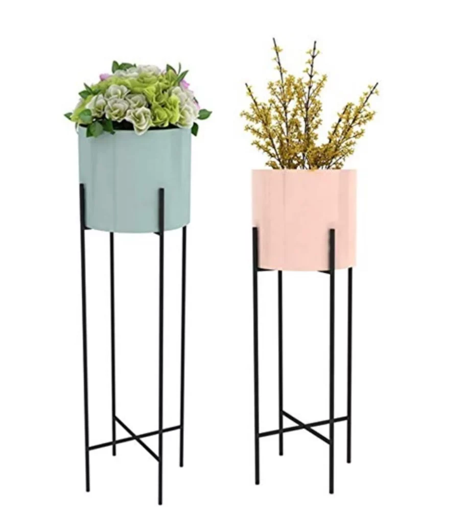 Metal Planters With Plants Stand  Set Of 2
