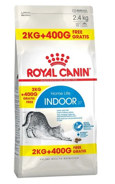 Royal Canin Home Life Indoor 27 Dry Cat Food – 2 Kg  with  400g Free Gratis Adult Cat 2.4Kg