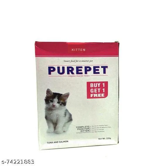 Purepet Kitten Tuna And Salmon Dry Food Buy 1  Get 1 Free Adult Cat 220g