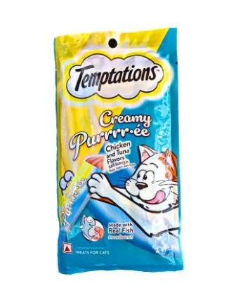 Temptations Creamy Purrrr. ee Chicken  and  Tuna Flavour Cat Treats   4 PCS X 12 Gms   All Ages 48g