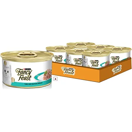 Fancy Feast Tuna  and  Seafood Medley Tin Pack Of 5  with  1 Free Tin – 510 G Adult Cat 510g