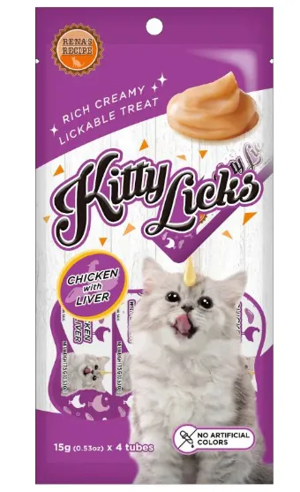 Rena  s Kitty Licks Chicken With Liver Creamy Treats   4 Tubes X 15 G   All Ages 60g