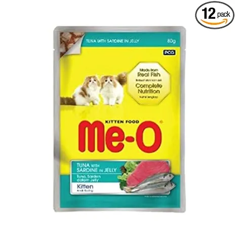 MeO Kitten Tuna And Sardine In Jelly   Pouch   pack of 12 Adult Cat pack of 12