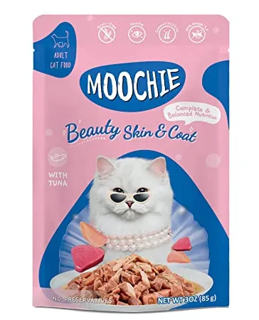 Moochie Beauty Skin  and  Coat Mince With Tuna Pouch For Cats Adult Cat 85g