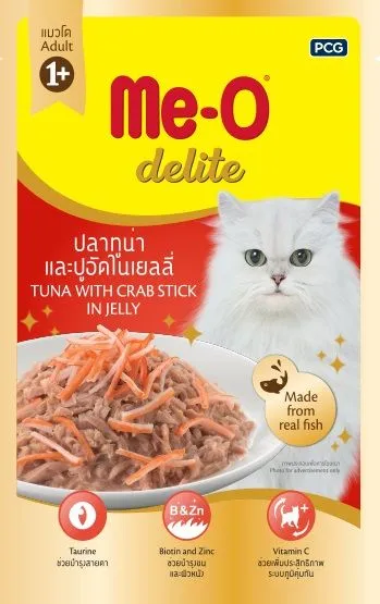 Meo Delite Tuna with Crab Stick in Jelly Wet Pouch    pack of 12   Adult Cat Pack of 12