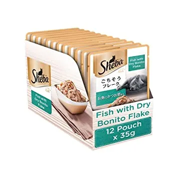 Sheba Fish With Dry Bonito Flake –   Pouch   Pack Of 12 Adult Cat Pack of 12