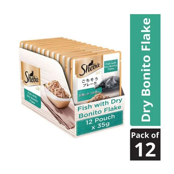 Sheba Fish With Dry Bonito Flakes 35 G   Pack Of 12   – Ecom Pack Adult Cat Pack of 12