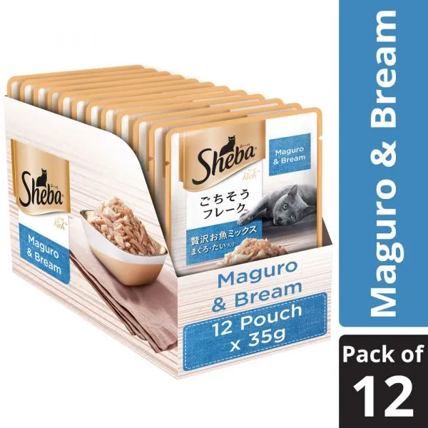Sheba Maguro  and  Bream –   Pouch   Pack Of 12 Adult Cat Pack of 12