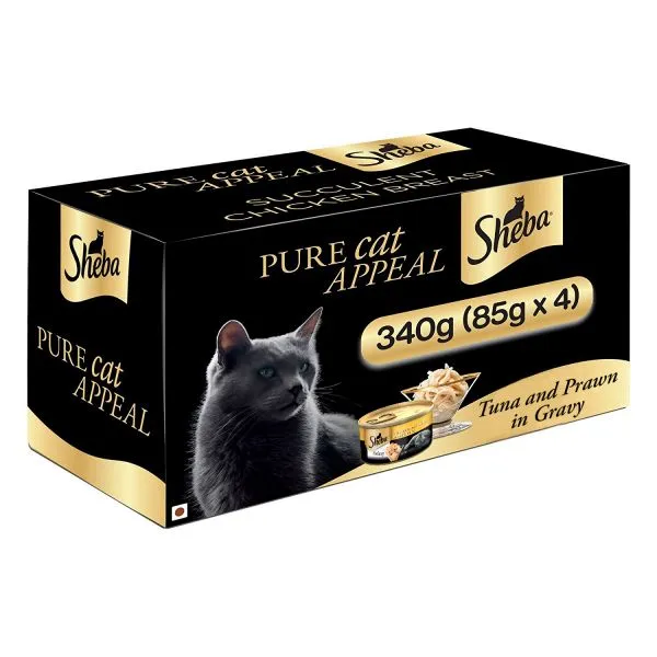 Sheba Tuna Filets and Whole Prawns In Gravy Tin Pack Of 24 Adult Cat Pack of 24
