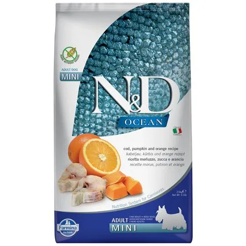 Farmina N and D Ocean Cod Pumpkin And Orange Grain Free Mini Adult Dog Dry Food Adult Dog 800g