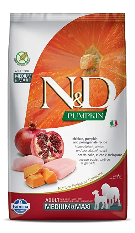 Farmina N and D Pumpkin Chicken Pumpkin And Pomegranate Grain Free Medium And Maxi Adult Dog Dry Food Adult Dog 2.5kg