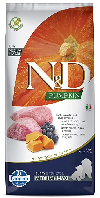 Farmina N and D Pumpkin Lamb Pumpkin And Blueberry Grain Free Medium And Maxi Puppy Dry Food Puppy 12kg