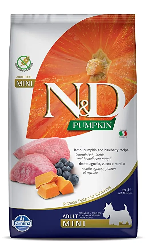Farmina N and D Pumpkin Lamb Pumpkin And Blueberry Grain Free Mini Adult Dog Dry Food Adult Dog 800g