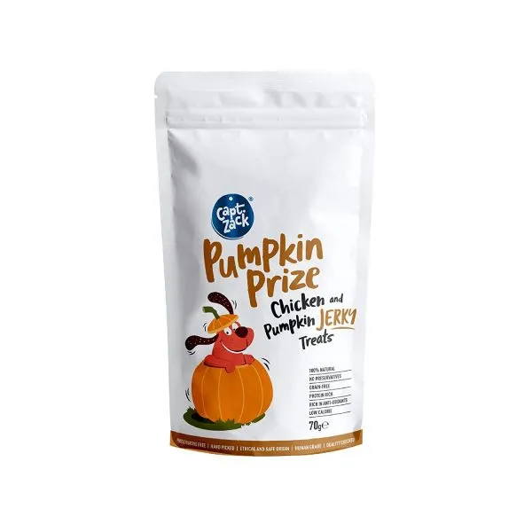 Captain Zack Pumpkin Prize Real Chicken and Pumpkin Jerky Treats Adult Dog 70g