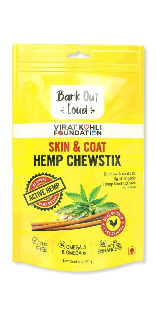 Vivaldis Bark Out Loud Skin  and  Coat Hemp Chewstix Adult Dog 100g