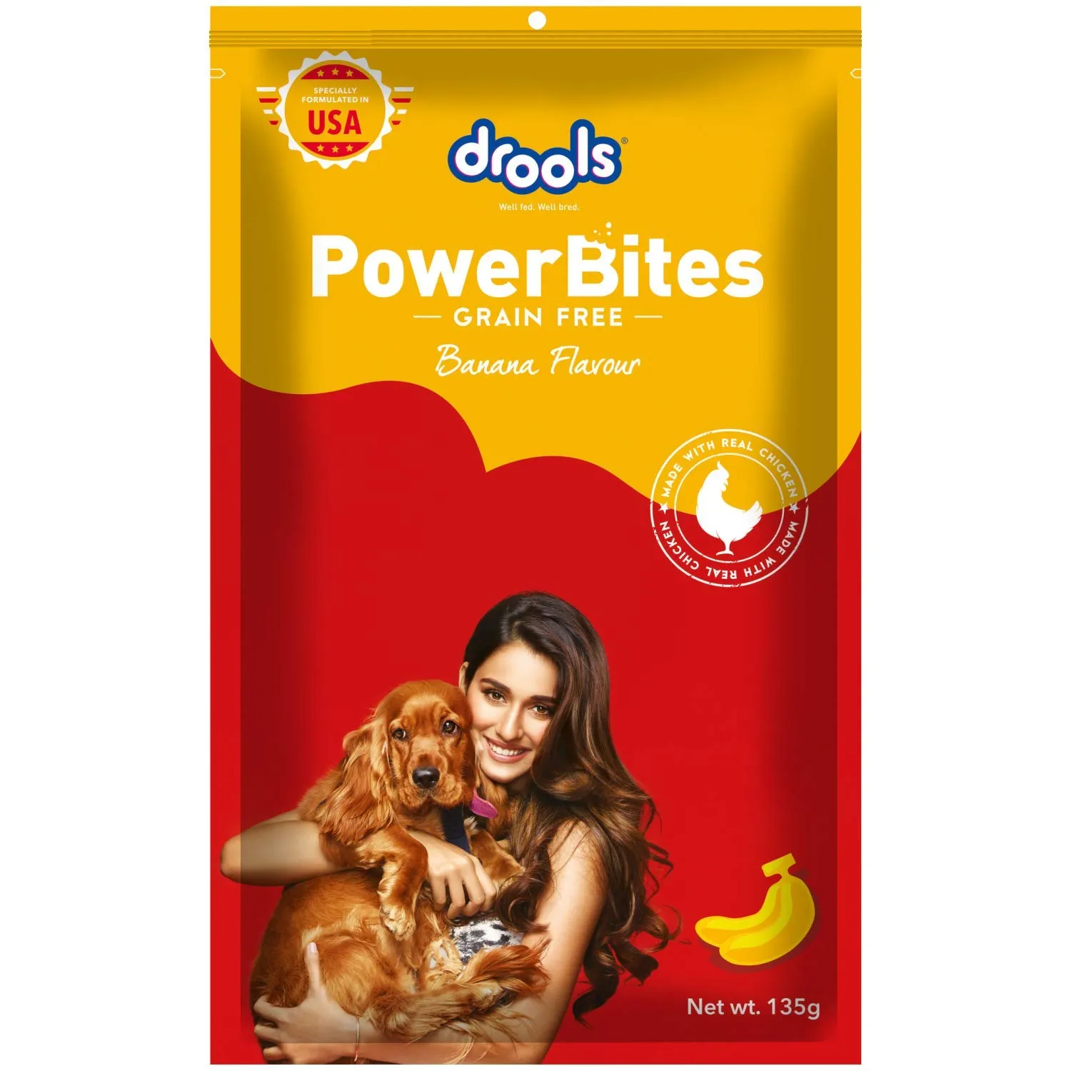 Drools Power Bites Grain Free Dog Treat – Banana Flavour Adult Dog 135g