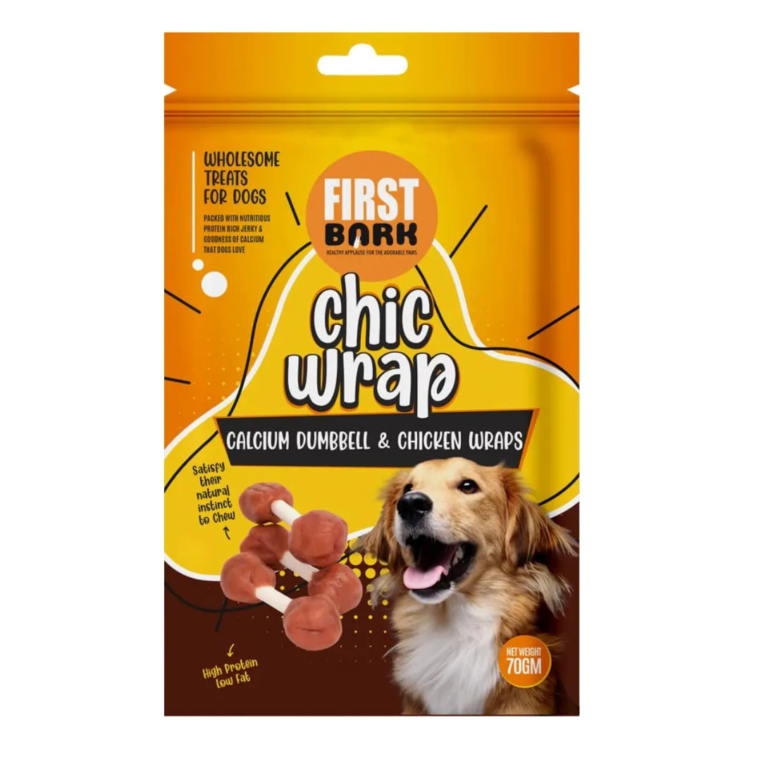 First Bark Chic Wrap Calcium Dumbbell  and  Chicken Wraps Adult Dog 70g