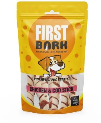 First Bark Yummylicious Treats Chicken  and  Cod Stick Adult Dog 70g