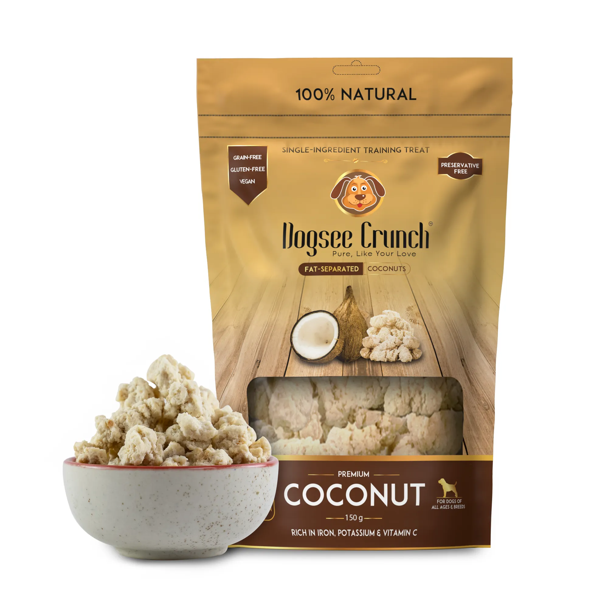 Dogsee Chew Crunch Coconut: Fat-Separated Coconut Dog Treats Adult Dog 150g