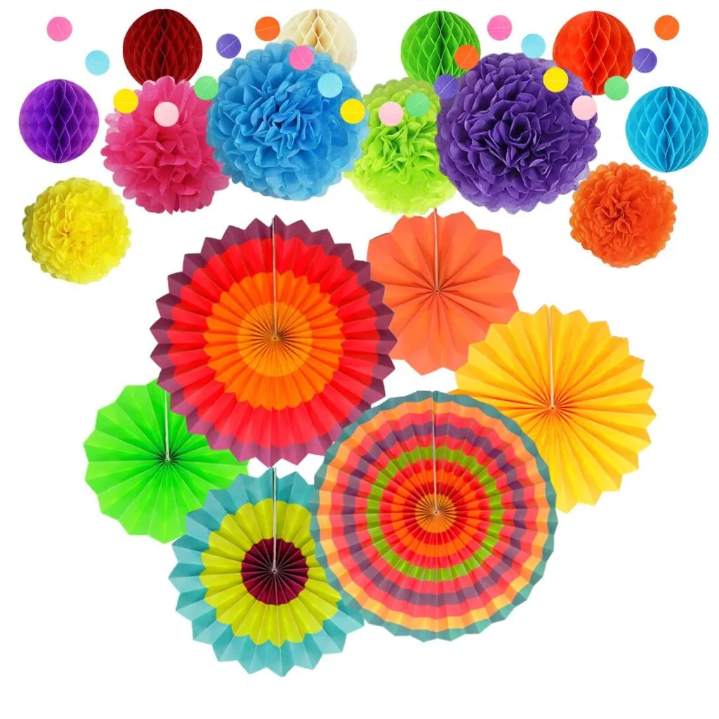Paper Fans and pom pom balls
