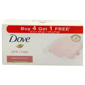 Dove Pink (Rosa) Beauty Bathing Bar 125 Gms (Buy 4 get 1 Free)