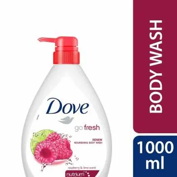 Dove Renewing Raspberry Body Wash with Lime Pump Bottle,  Go Fresh Nourishing Shower  Gel 1Ltr