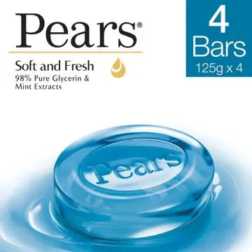 Pears Soft and Fresh Soap with Mint Extracts 125 Gms (Buy 3 get 1 Free)
