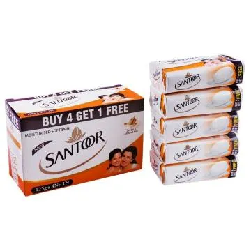 Santoor Sandal and Almond Milk Soap 125 Gms (Buy 4 get 1 Free)