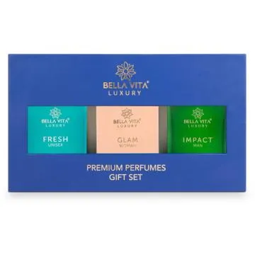 Bella Vita Luxury Premium Perfumes Giftset GLAM WOMAN FRESH unisex IMPACT MAN Pack of 1100ml Each
