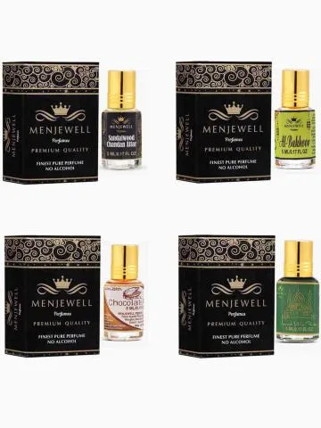 Menjewell Combo Pack of 4PCs Sandalwood Chandan Chocolate Jannat ul Firdaus Al Bakhoor Attar 20ml