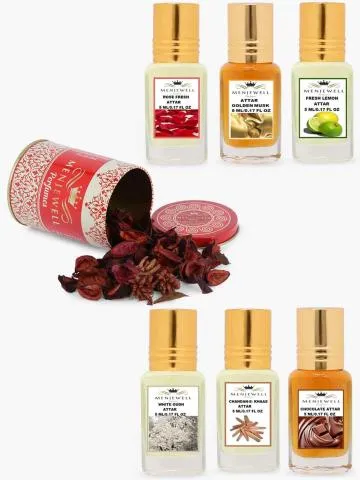 Menjewell Combo Pack of 6PC RoseGolden Musk LemonWhite OudhChandanChocolate 30ML Attar
