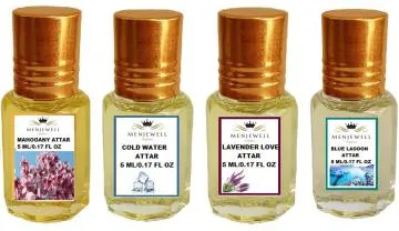 Menjewell Fragrances Mahogany Cold Water Lavender Love Blue lagoon 5ml Pack of 4Pc FloralFresh